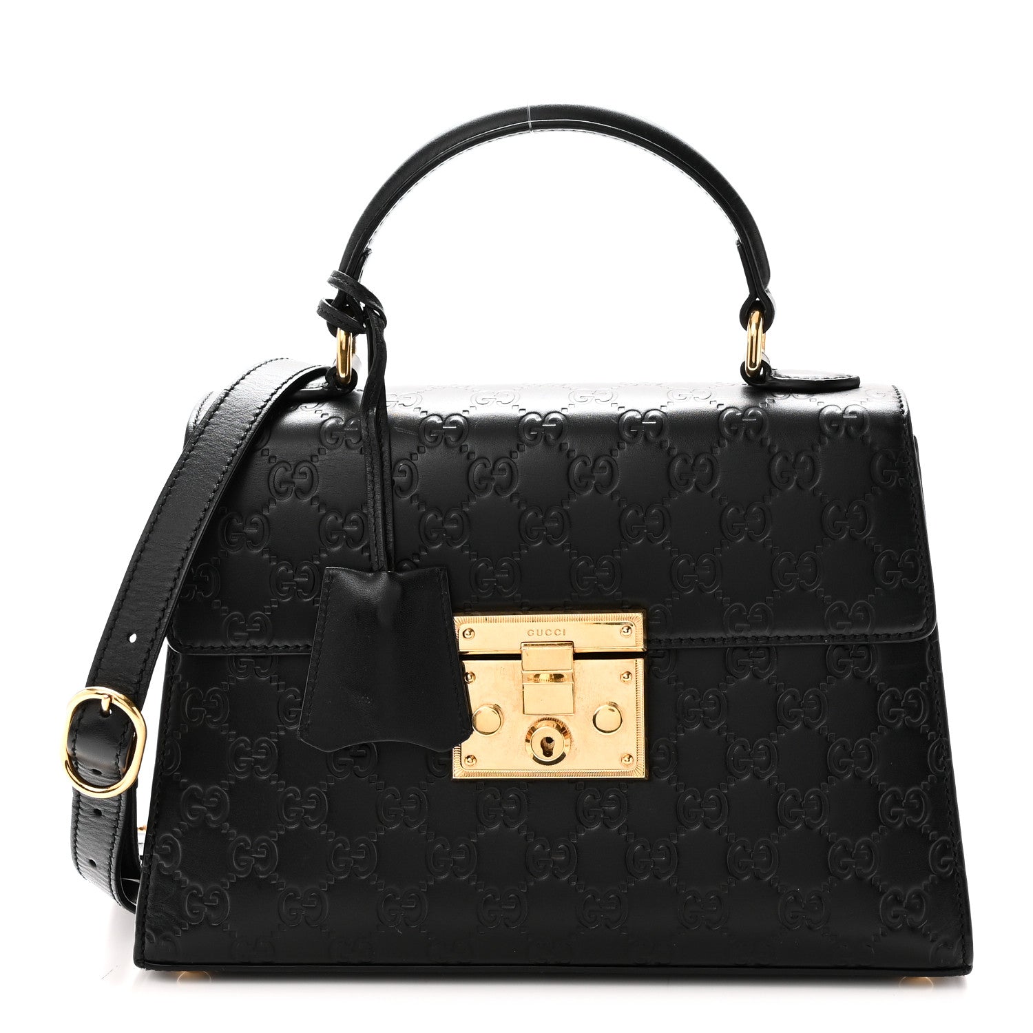 Gucci Guccissima Signature Small Padlock Top Handle Bag Black Black 1 of 10