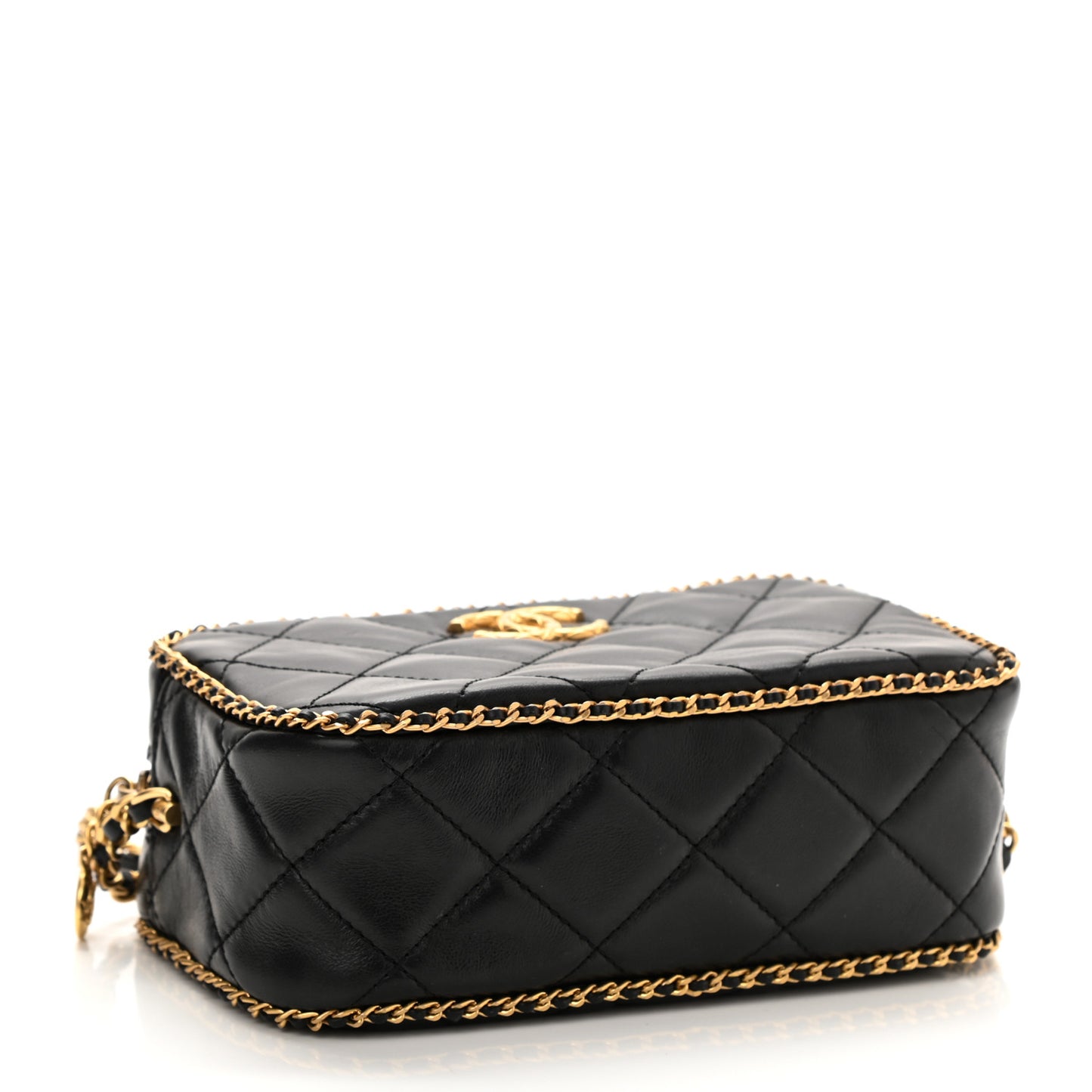 Lambskin Quilted Chain CC Mini Camera Case Black