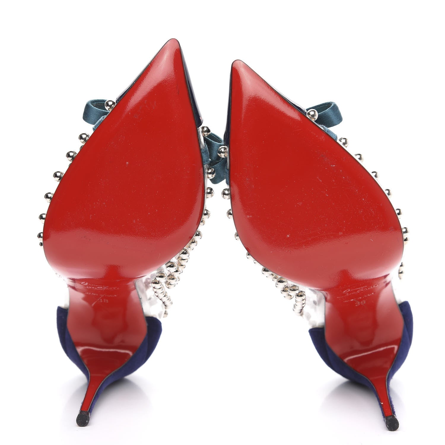 Christian Louboutin Suede Patent Studded Bille et Boule 100 Pumps 38 Navy 5 of 7