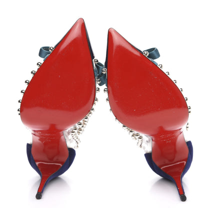 Christian Louboutin Suede Patent Studded Bille et Boule 100 Pumps 38 Navy 5 of 7