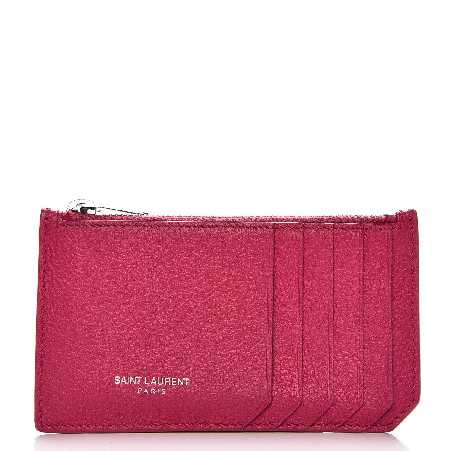 Saint Laurent Grained Calfskin 5 Fragments Zip Pouch Card Holder Bubblegum 1 of 8