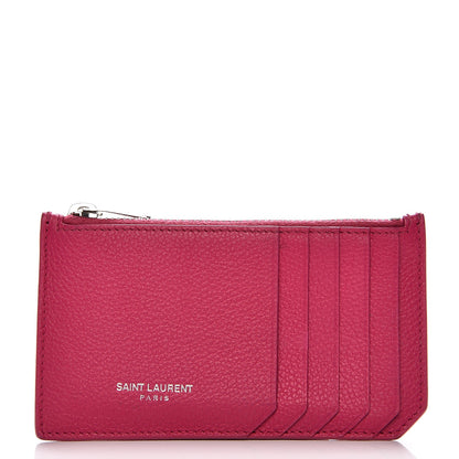 Saint Laurent Grained Calfskin 5 Fragments Zip Pouch Card Holder Bubblegum 1 of 8
