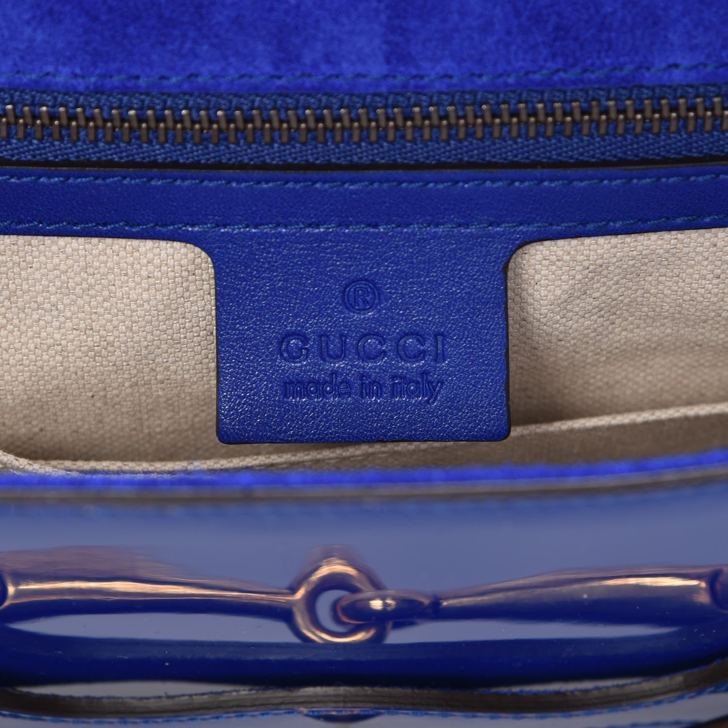 Gucci Patent Large Bright Bit Shoulder Bag Deep Zaffiro 6 of 7