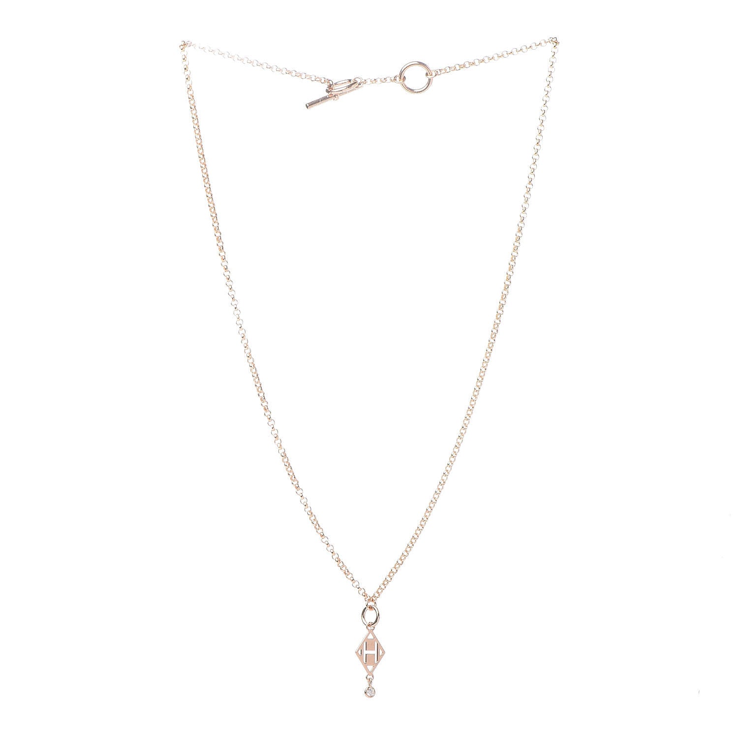 Hermes 18K Rose Gold Diamond Gambade Pendant Necklace 3 of 5