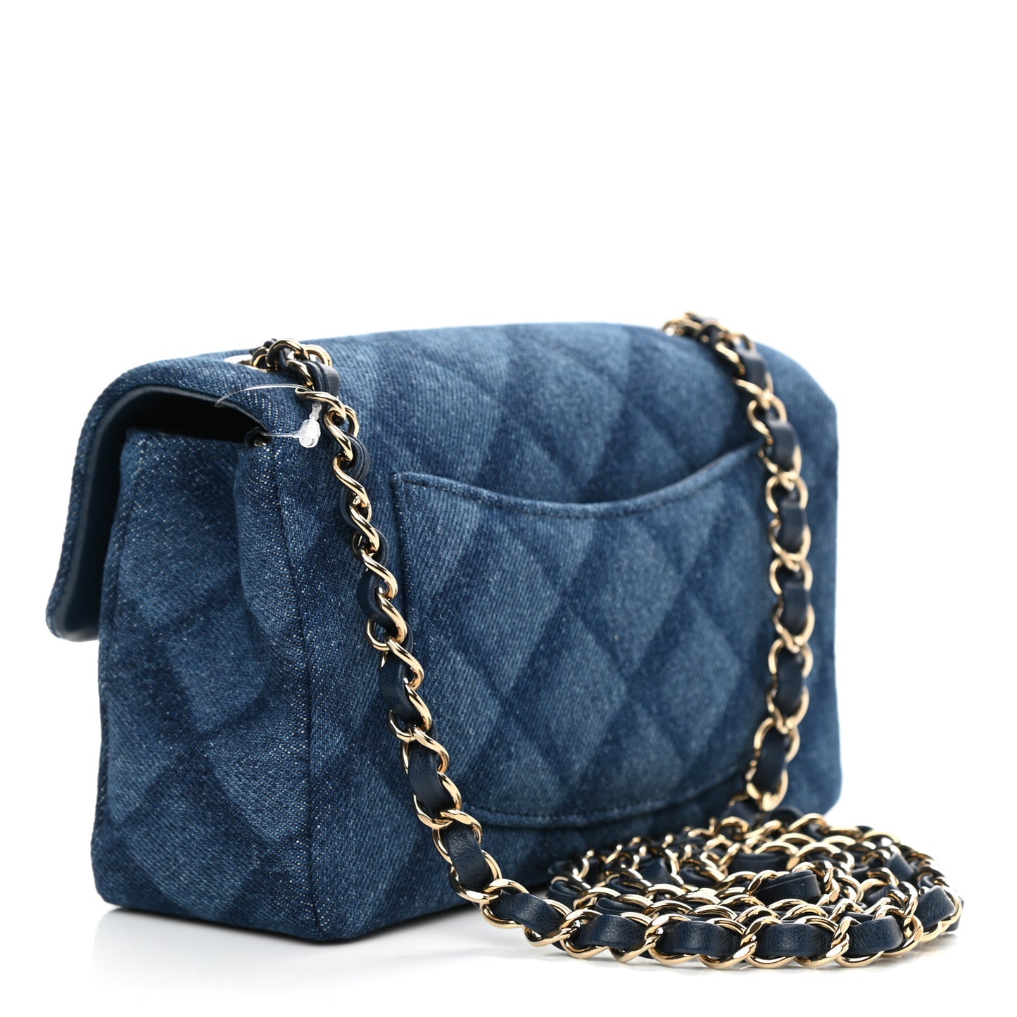 Printed Denim Quilted Mini Rectangular Flap Dark Blue