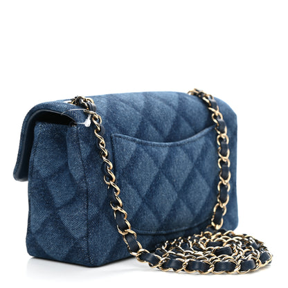 Chanel Printed Denim Quilted Mini Rectangular Flap Dark Blue 3 of 9