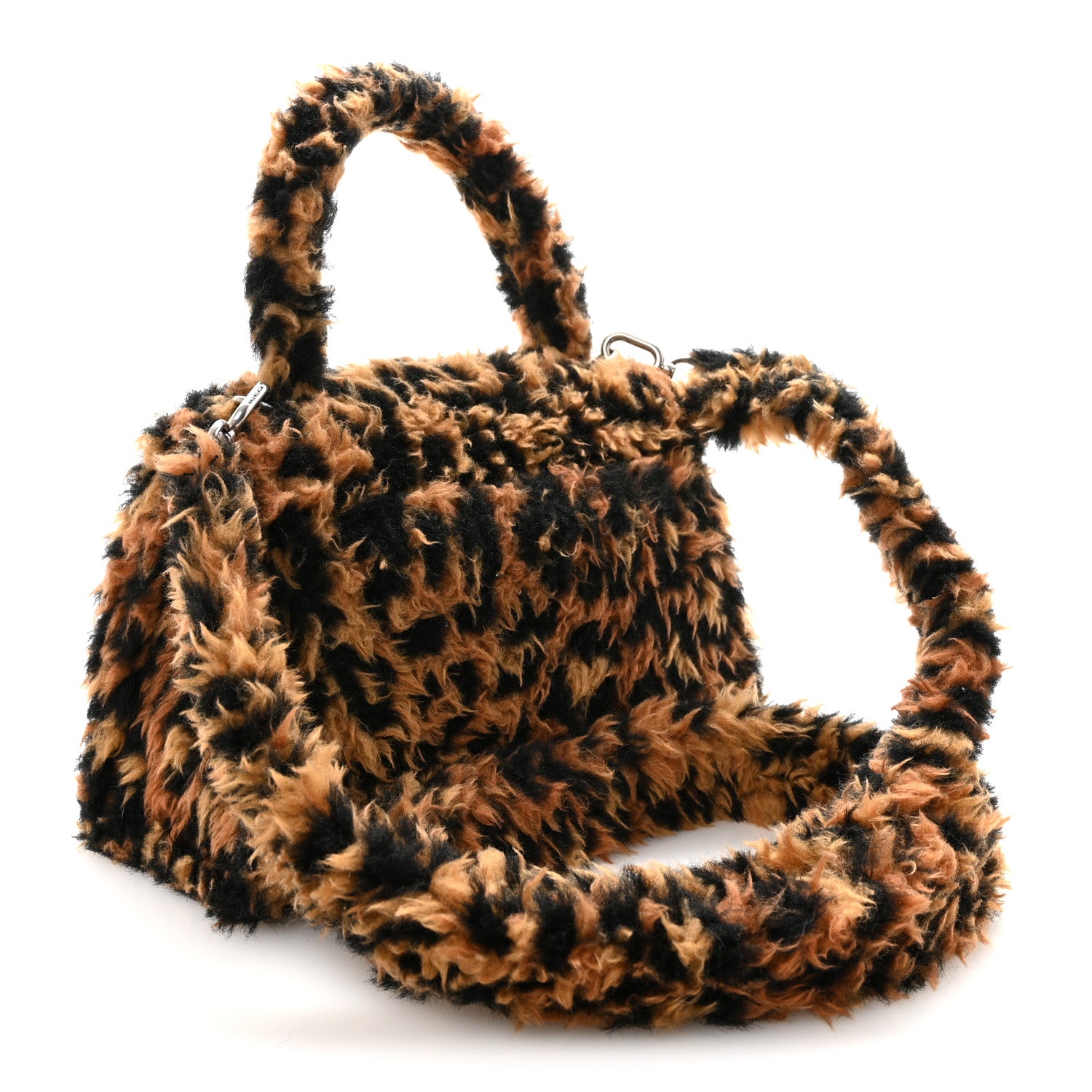 Balenciaga Fleece Leopard Print Small Hourglass Top Handle Bag