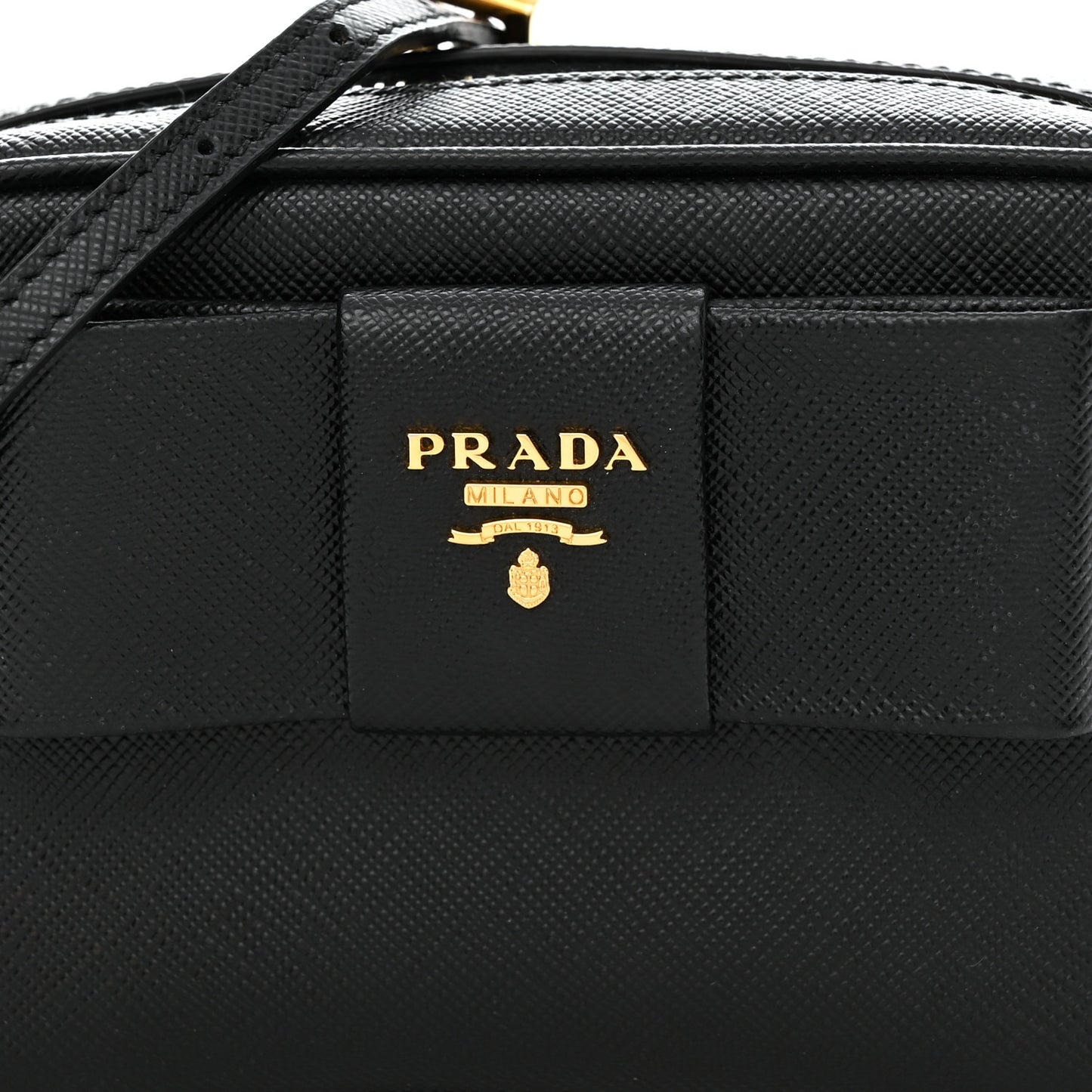 Saffiano Fiocco Bow Camera Crossbody Bag Black