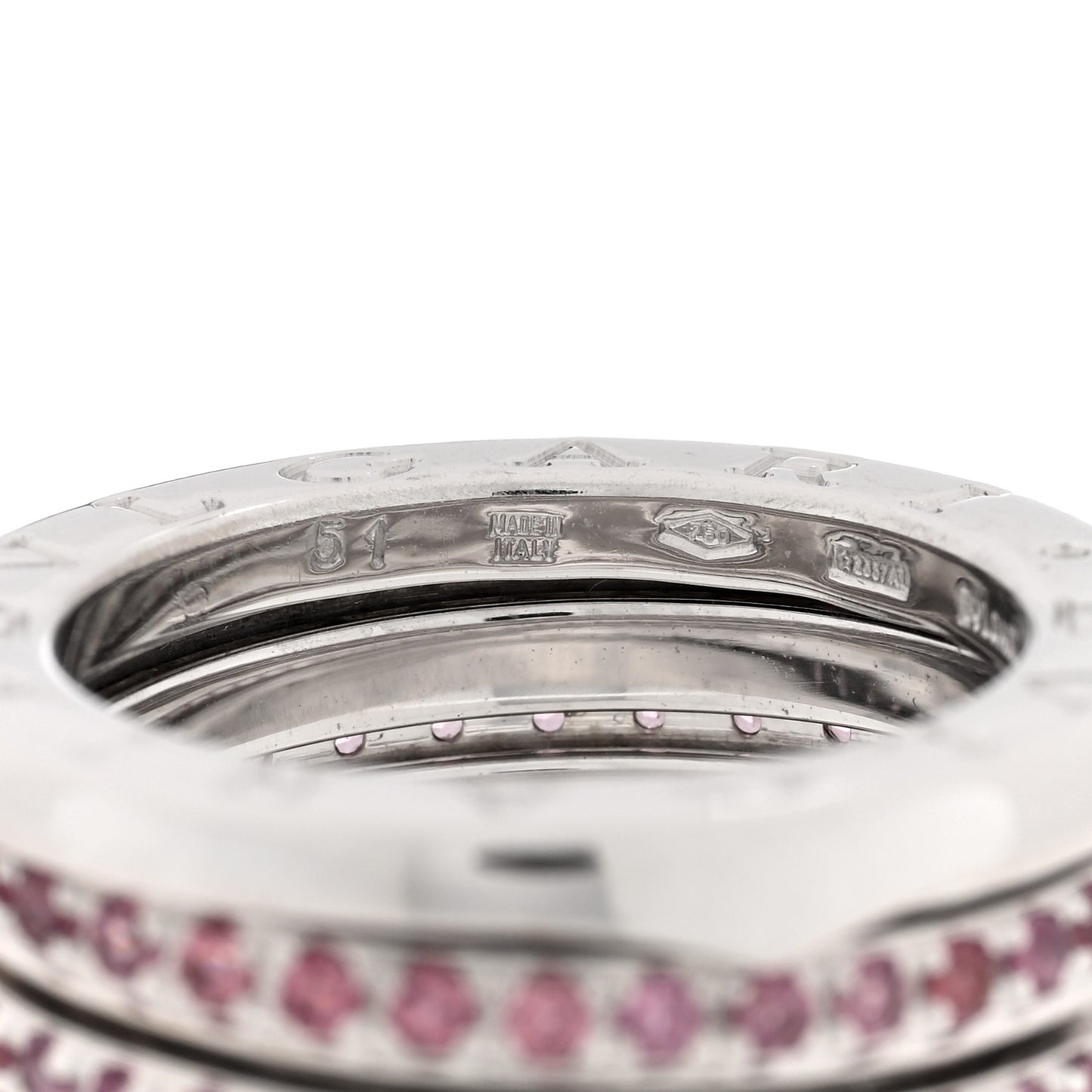 18K White Gold Pink Sapphire B.Zero1 Three-Band Ring 51 5.75