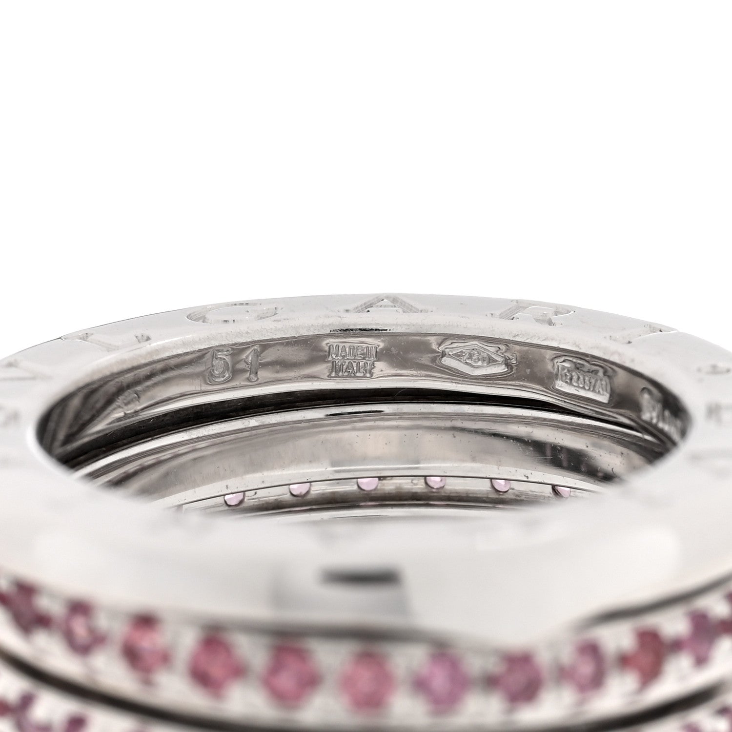 Bulgari 18K White Gold Pink Sapphire B.Zero1 Three-Band Ring 51 5.75 4 of 7