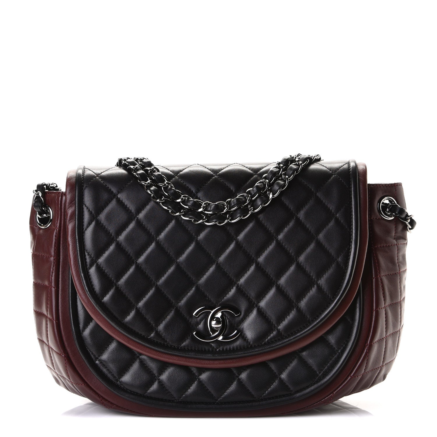 Chanel Lambskin Quilted Large Classic Twist Crescent Flap Black Burgundy 1 of 7