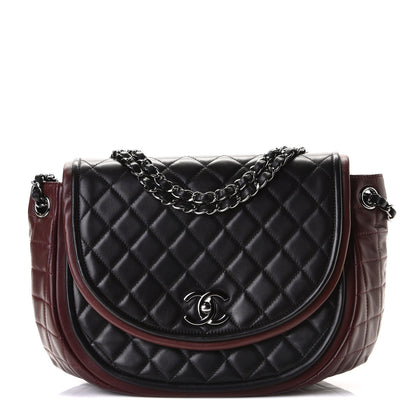 Chanel Lambskin Quilted Large Classic Twist Crescent Flap Black Burgundy 1 of 7