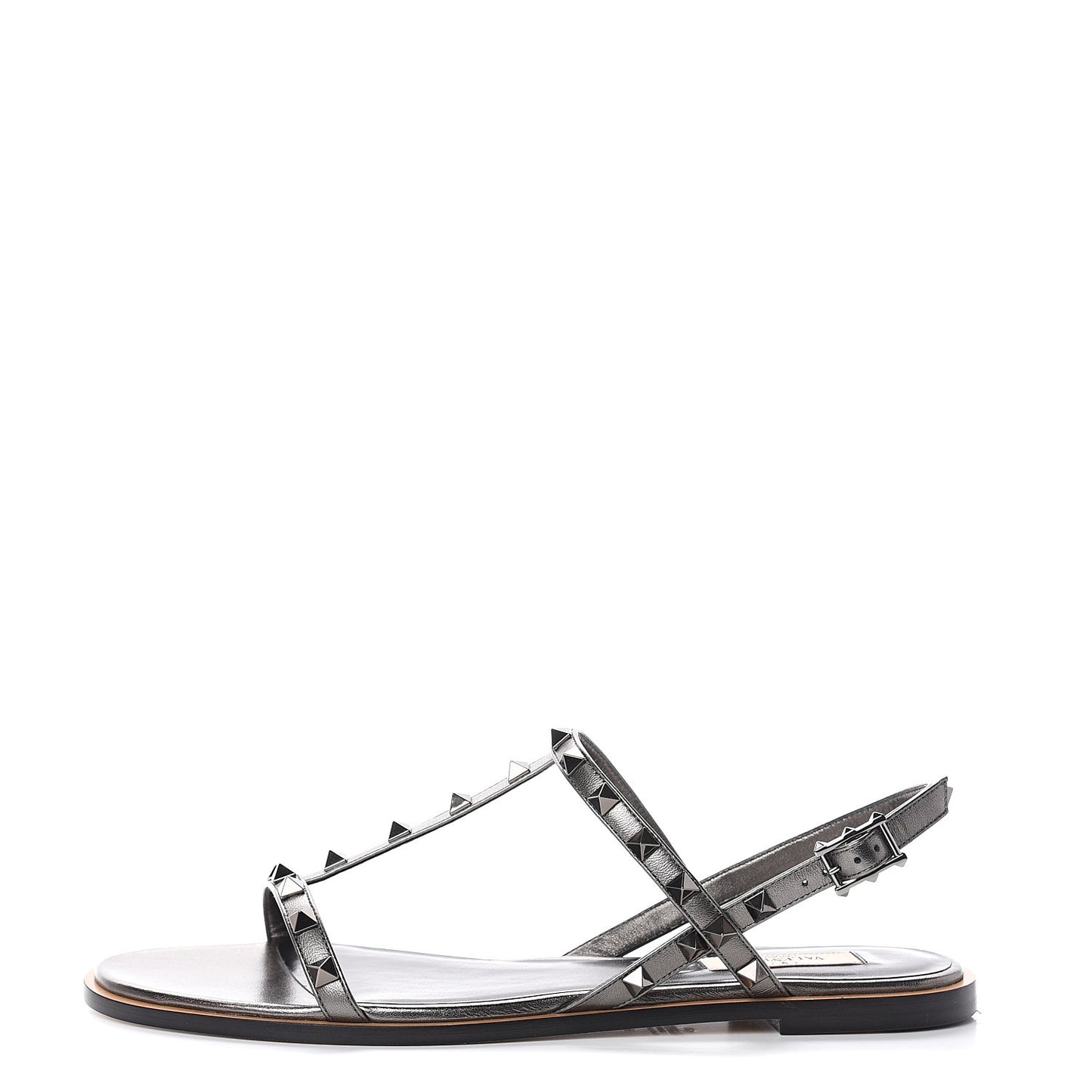 Metallic Nappa Rockstud T-Strap Slingback Flat Sandals 41.5 Rutenio