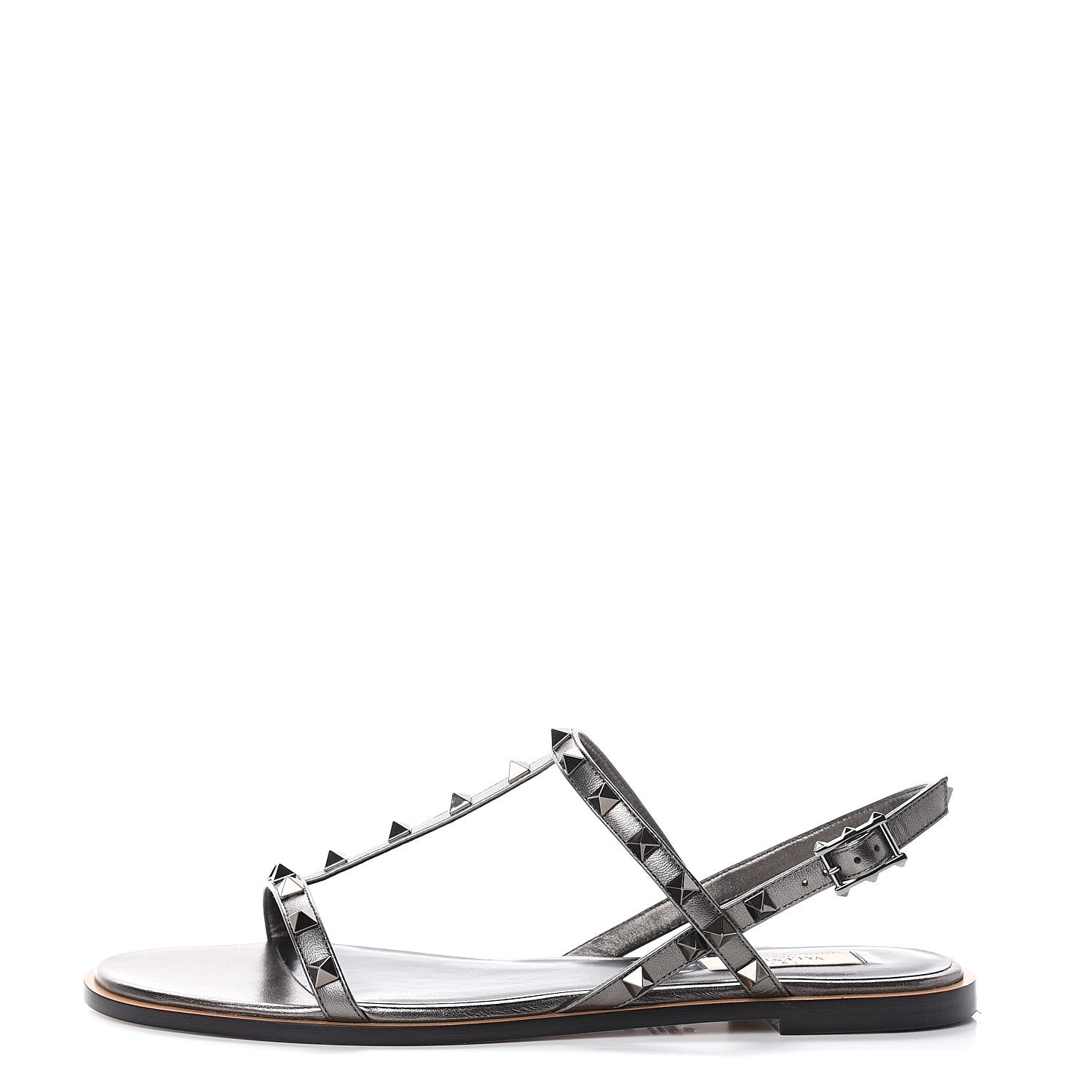 Valentino Garavani Metallic Nappa Rockstud T-Strap Slingback Flat Sandals 41.5 Rutenio 1 of 7