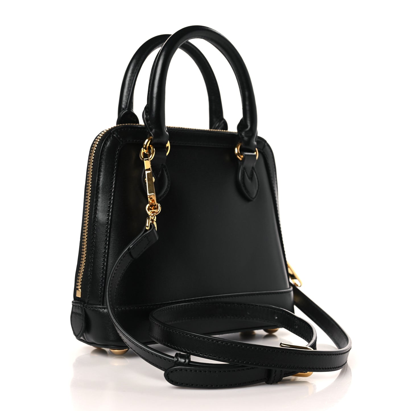 Boarded Plutone Calfskin Mini Horsebit 1955 Top Handle Bag Black