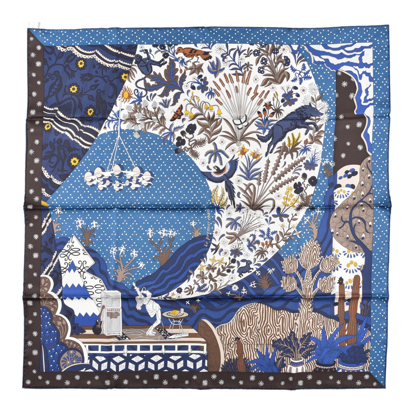 Silk Twill Le Premier Chant Scarf 90 Bleu Nuit White Ebene