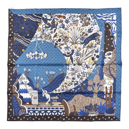 Hermes Silk Twill Le Premier Chant Scarf 90 Bleu Nuit White Ebene 1 of 5