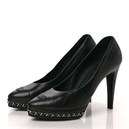 Chanel Lambskin CC Cap Toe Platform Chain Pumps 39 Black 3 of 8