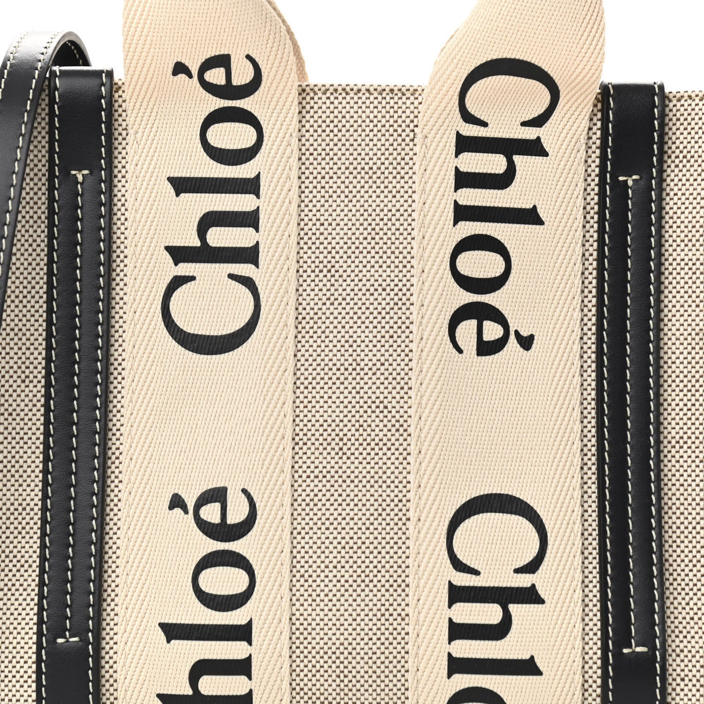 Cotton Calfskin Small Woody Ribbon Tote With Strap White Navy