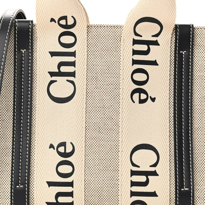 Chloe Cotton Calfskin Small Woody Ribbon Tote With Strap White Navy 9 of 9
