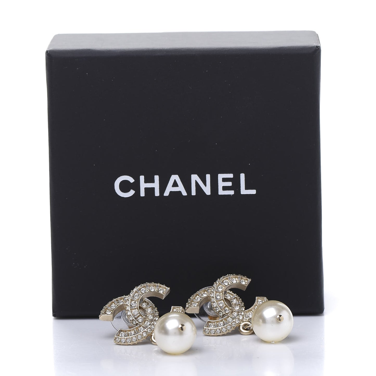 Crystal Pearl CC Drop Earrings Gold
