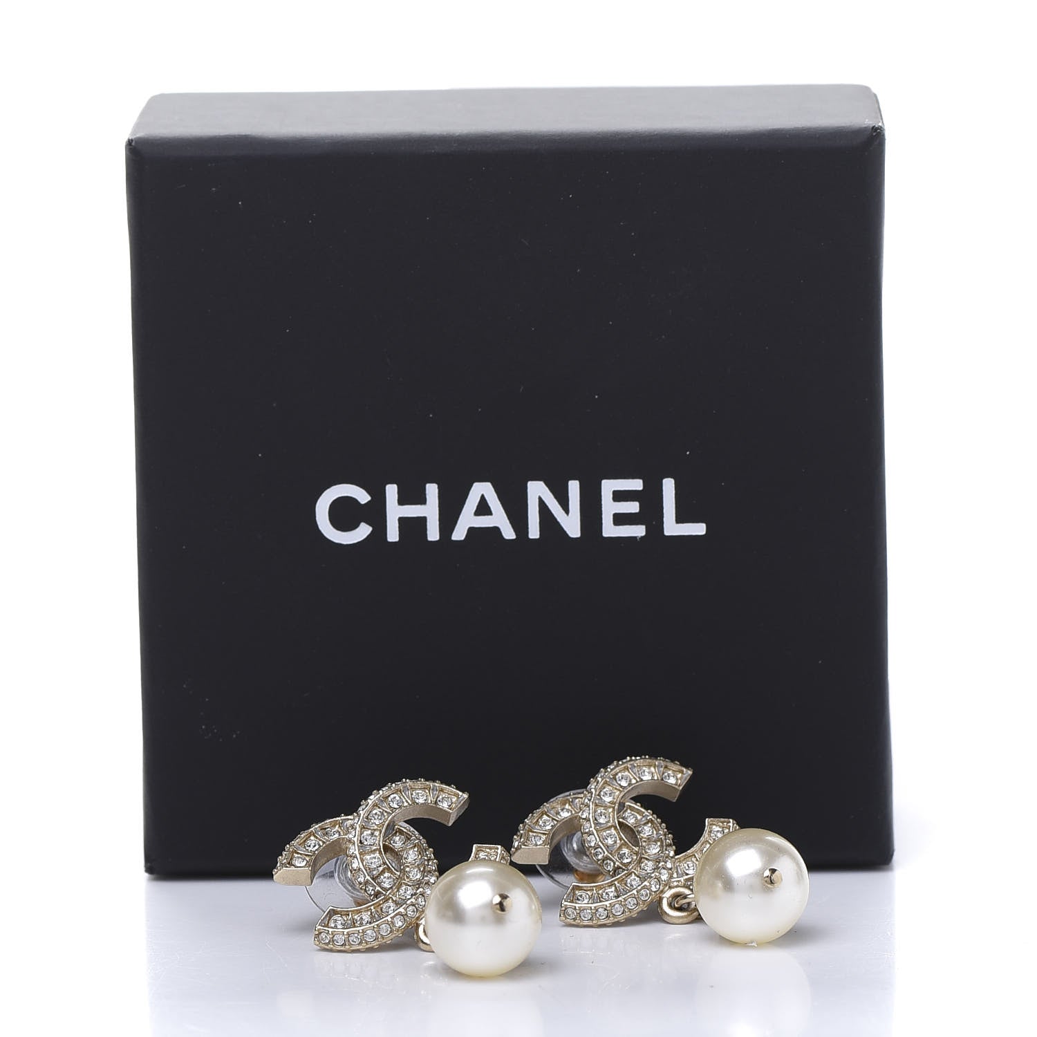 Chanel Crystal Pearl CC Drop Earrings Gold 5 of 5