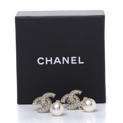 Chanel Crystal Pearl CC Drop Earrings Gold 5 of 5