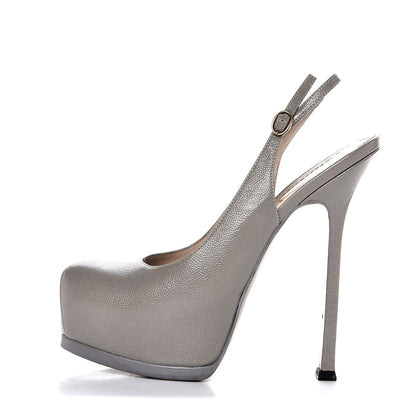 Saint Laurent Vernigolf Tribtoo Slingback Platform Pumps 37.5 Stone Beige 1 of 12