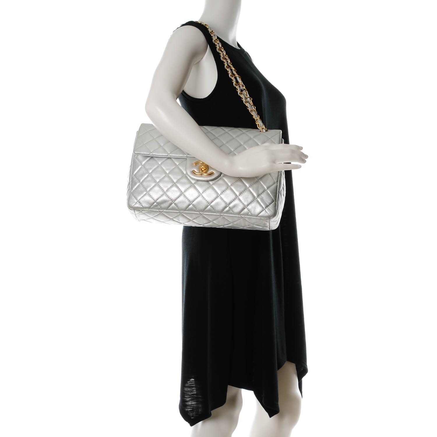Chanel Metallic Lambskin Quilted Maxi Single Flap Silver 2 of 10