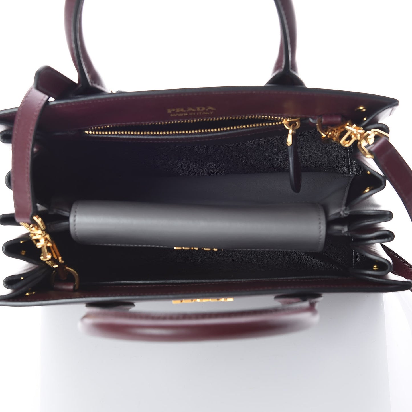 Saffiano City Calfskin Small Bibliothèque Top Handle Granato Marmo