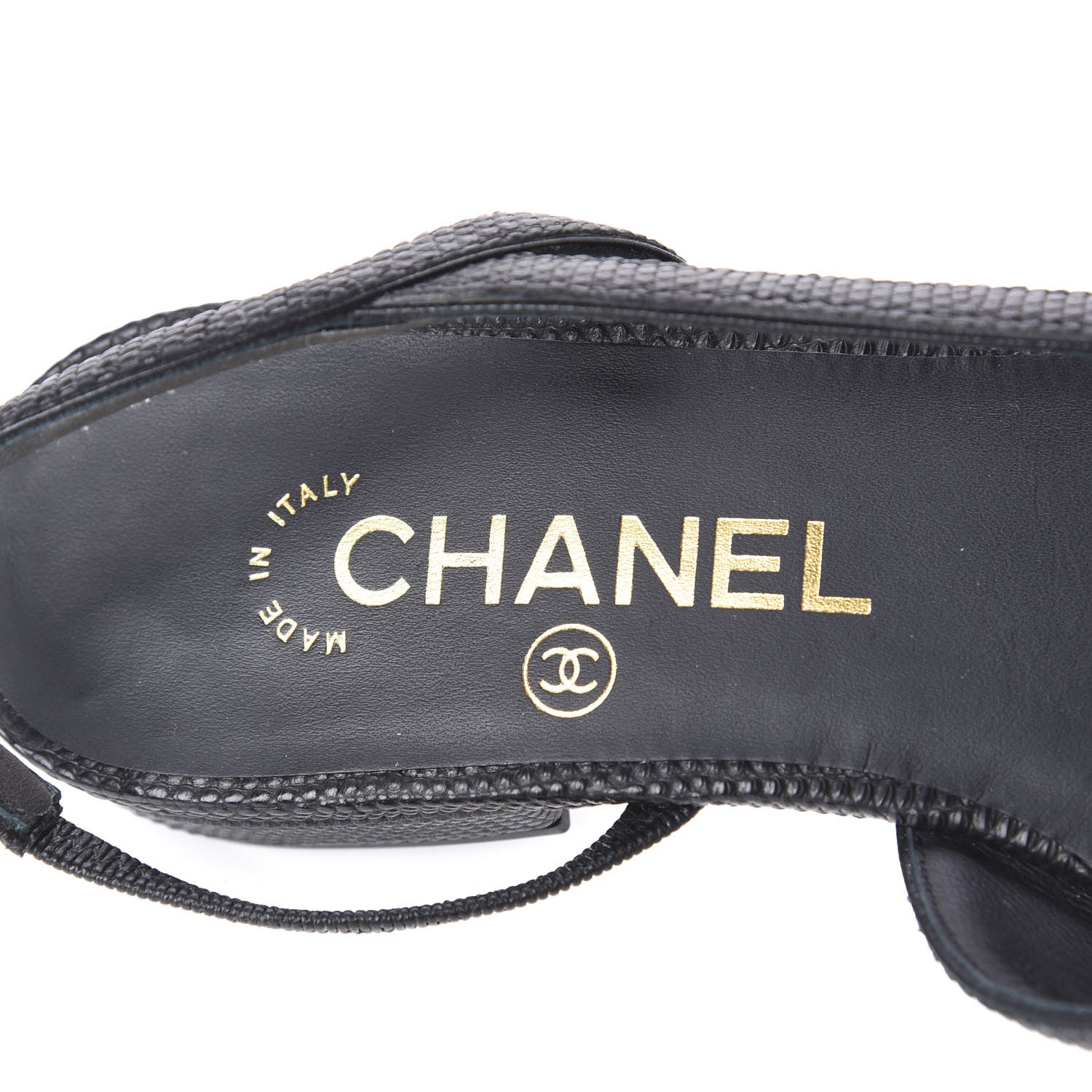 Chanel Lizard Grosgrain Cap Toe CC Slingback Sandals 36 Black 8 of 10