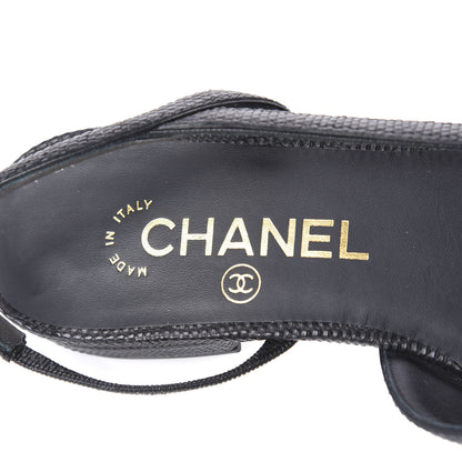 Chanel Lizard Grosgrain Cap Toe CC Slingback Sandals 36 Black 8 of 10