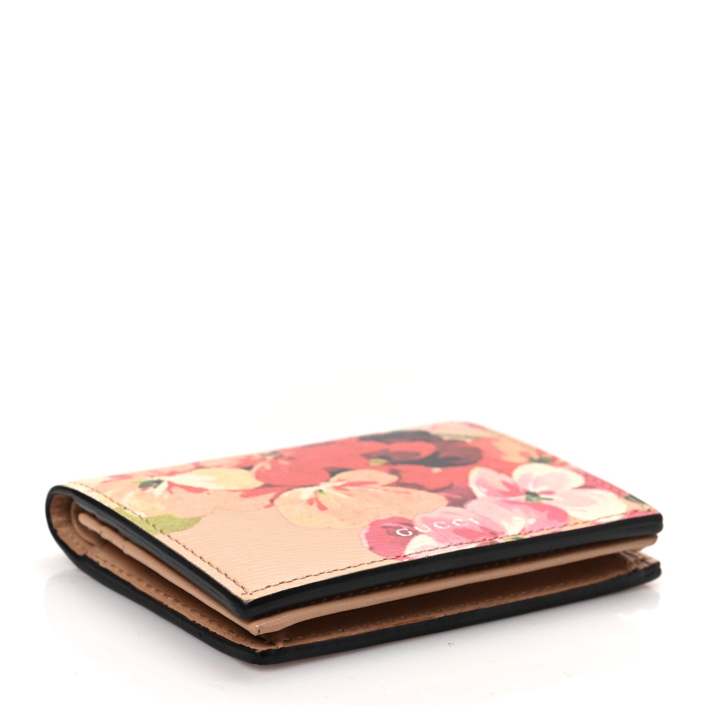 Shangai Calfskin Blooms Print Card Case Wallet Pink Apricot Multicolor