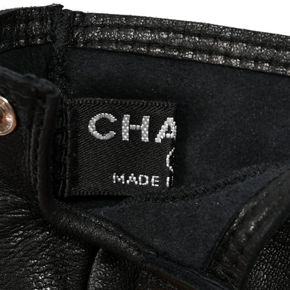 Chanel Lambskin Perforated Fingerless CC Gloves 7.5 Black 4 of 4
