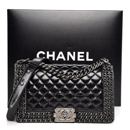 Chanel Glazed Calfskin Quilted Medium Boy Chained Flap Black 10 of 10