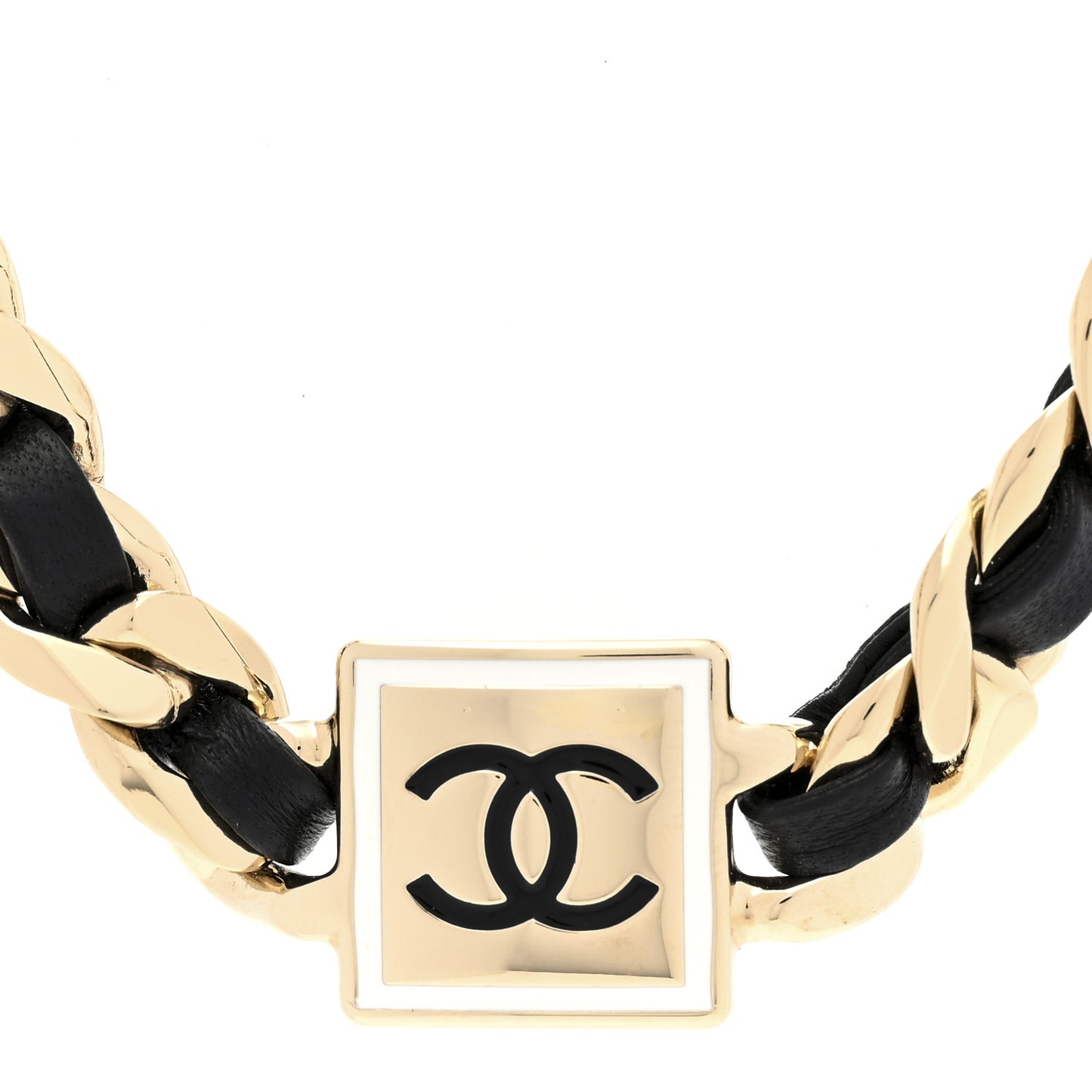 Metal Lambskin CC Square Choker Gold Black White
