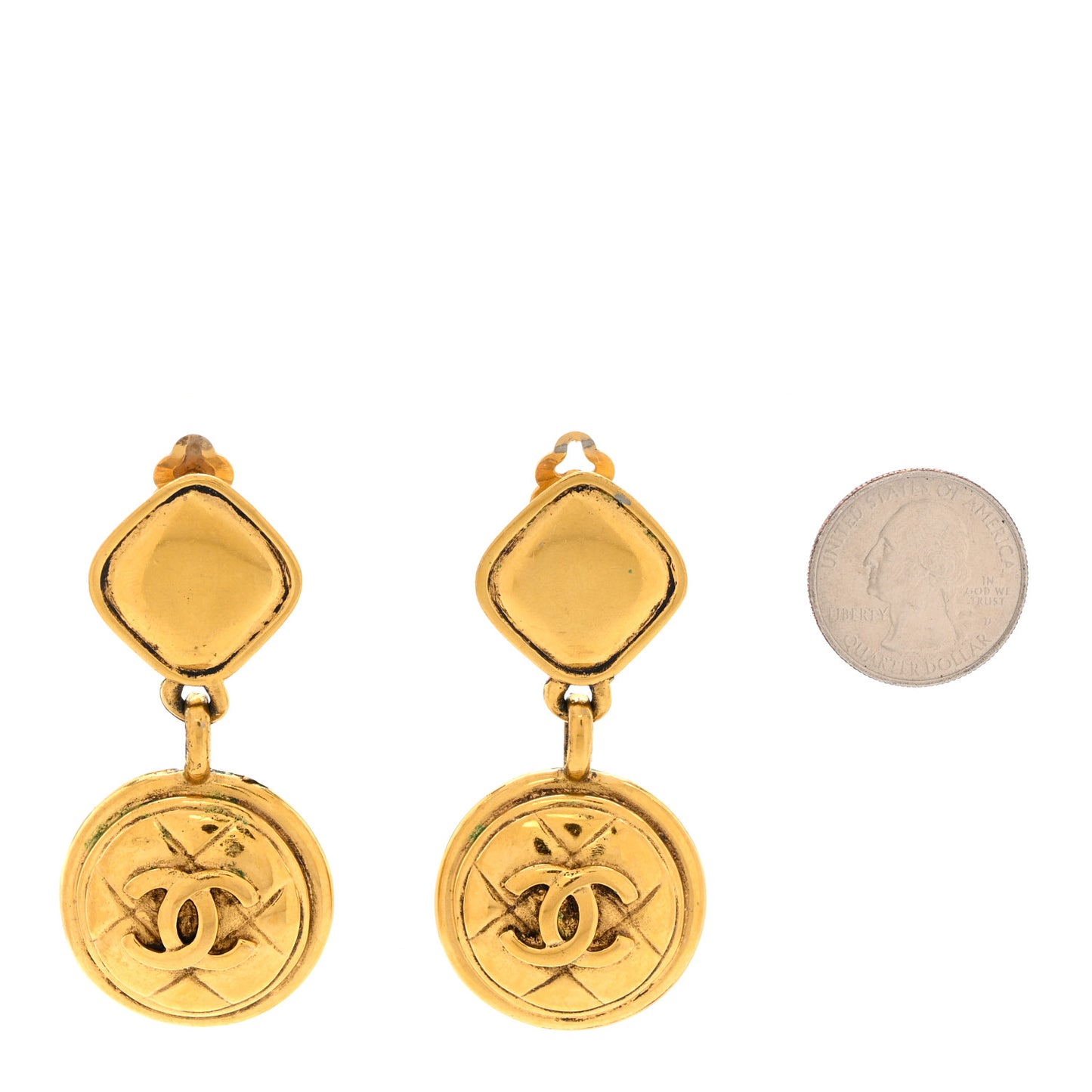CC Drop Clip On Earrings Gold