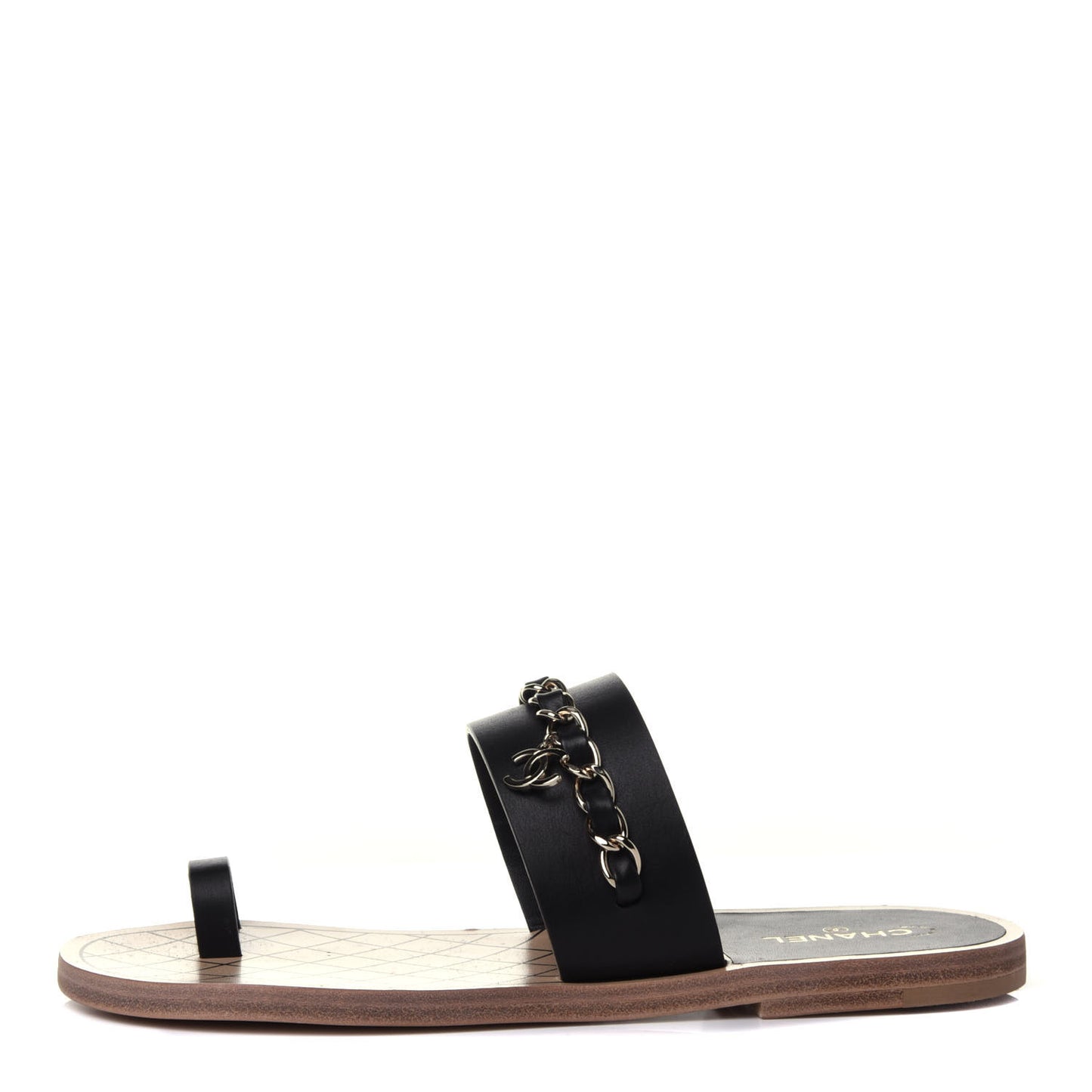 Calfskin Chain CC Logo Toe Ring Sandals 38.5 Black