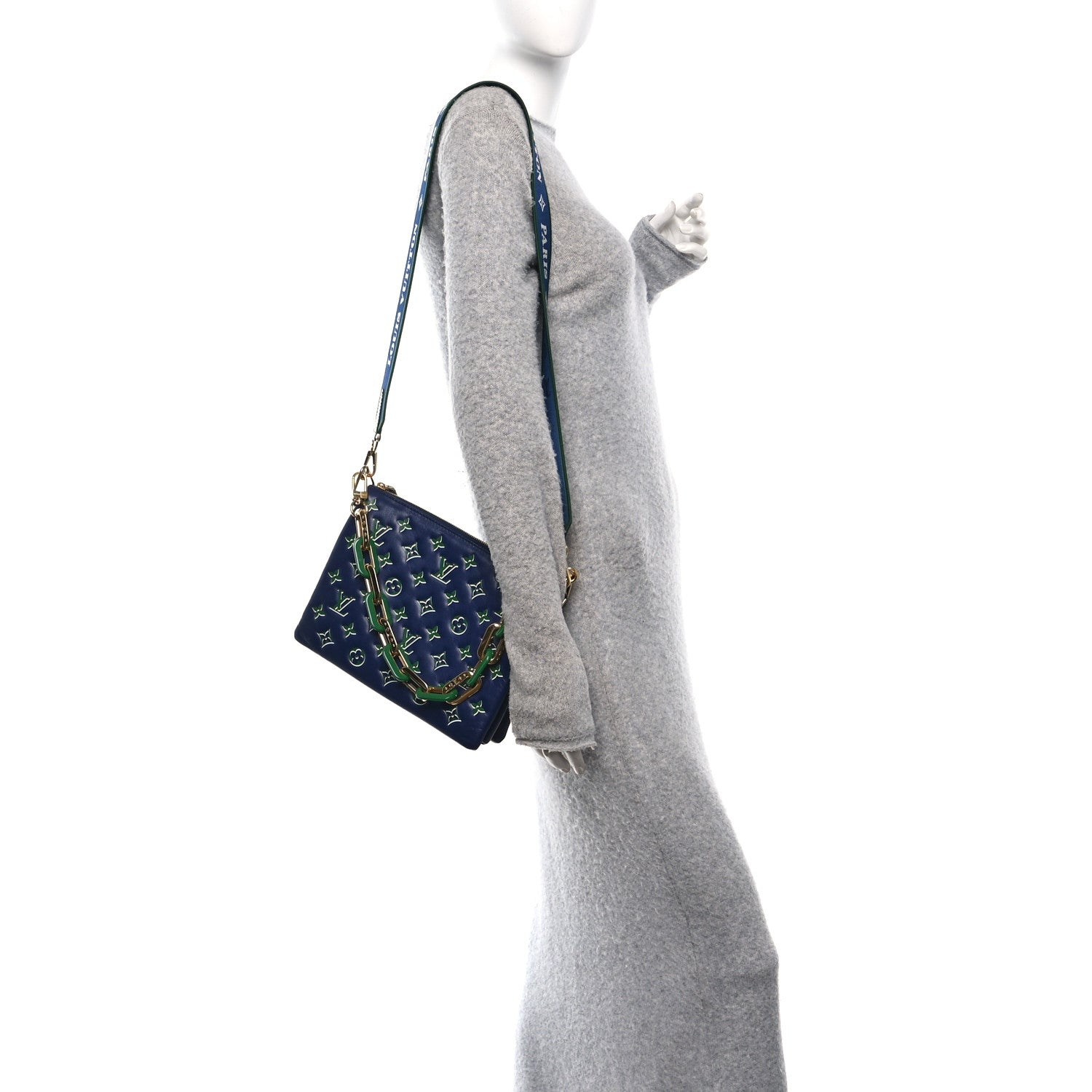 Louis Vuitton Lambskin Embossed Monogram Coussin PM Blue Green 2 of 9