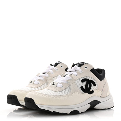 Chanel Mesh Suede Calfskin Grained Calfskin Womens CC Sneakers 35.5 White Black 4 of 17