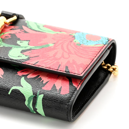 Gucci X KEN SCOTT New Shangai Calfskin Jenny Floral Print Jackie 1961 Chain Wallet Black Pink 10 of 10