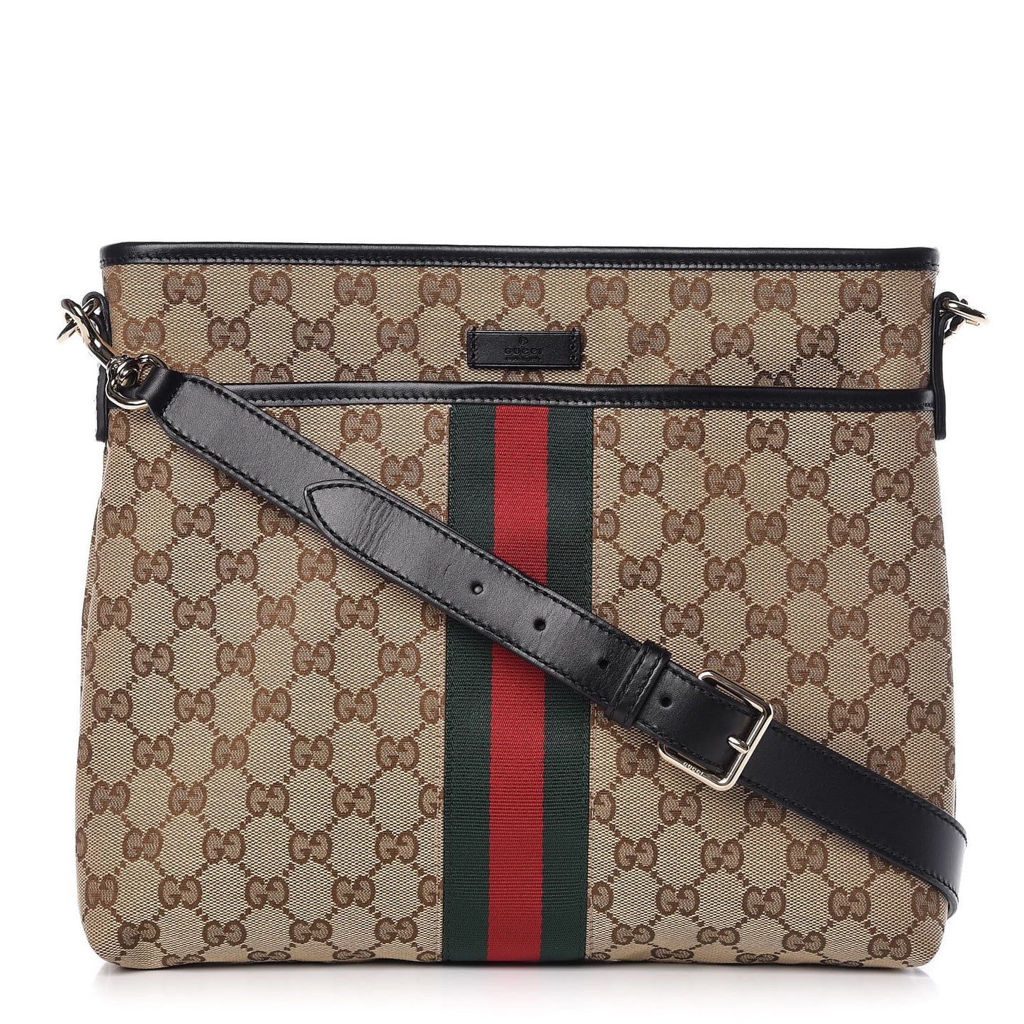 GG Monogram Web Flat Messenger Bag Black
