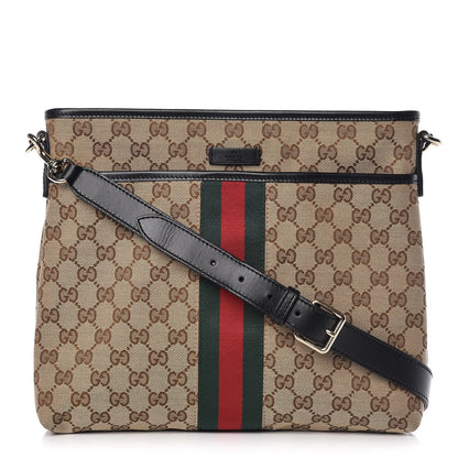 Gucci GG Monogram Web Flat Messenger Bag Black 1 of 9