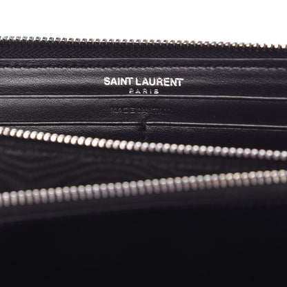 Saint Laurent Calfskin Crocodile Embossed Monogram Zip Around Wallet Black 6 of 8