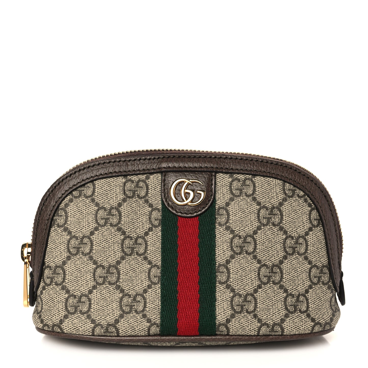 GG Supreme Monogram Textured Calfskin Web Medium Ophidia Cosmetic Case Beige Ebony New Acero
