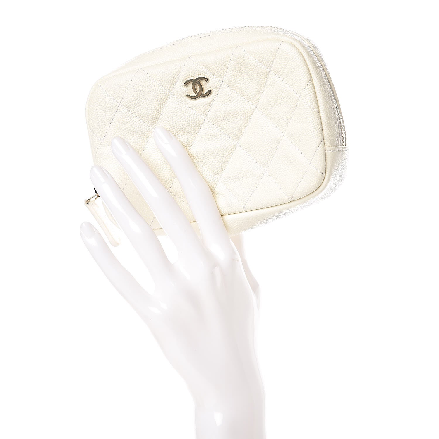 Chanel Caviar Quilted Small Curvy Pouch Cosmetic Case White 2 of 8