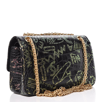 Chanel Calfskin Crocodile Embossed Graffiti 2.55 Cocodile Reissue 225 Flap Black Pink 3 of 13