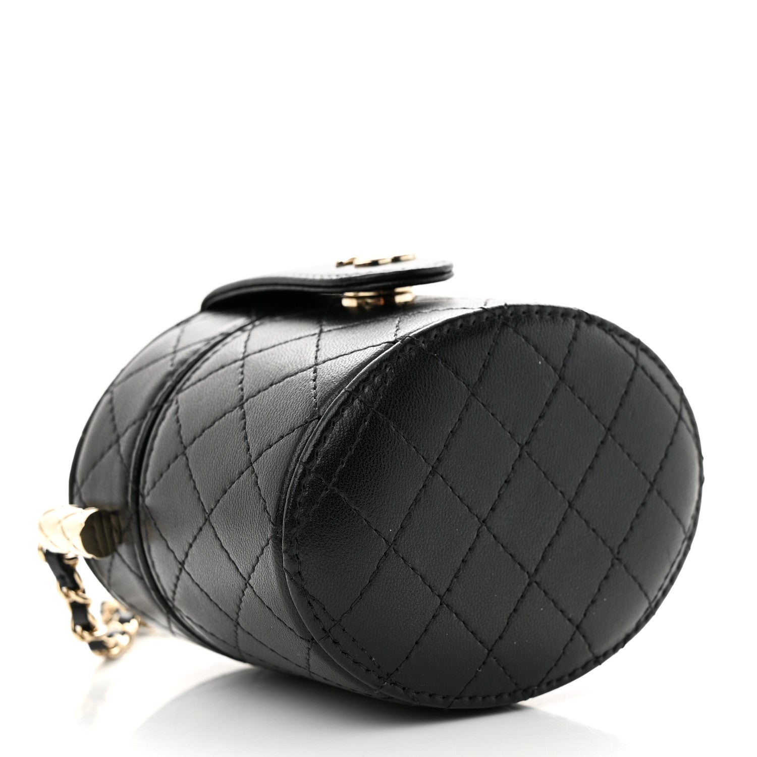 Chanel Lambskin Quilted Mini Round Vanity Case With Chain Black 4 of 12