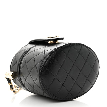 Chanel Lambskin Quilted Mini Round Vanity Case With Chain Black 4 of 12