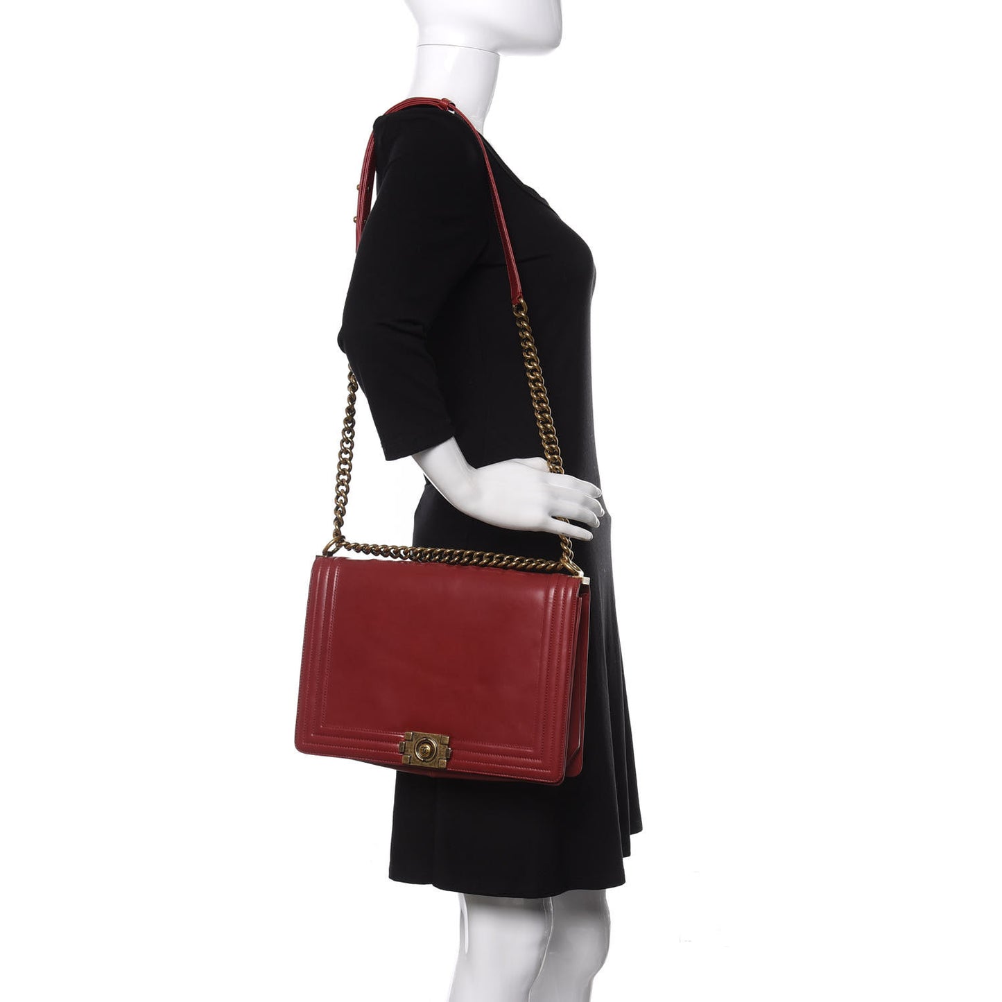 Glazed Calfskin Large Boy Flap Red